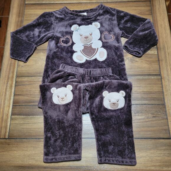 Girls Love Pink Super Soft Dark Brown Teddy Bear Pajama Set - Size 7/8 - Picture 1 of 8